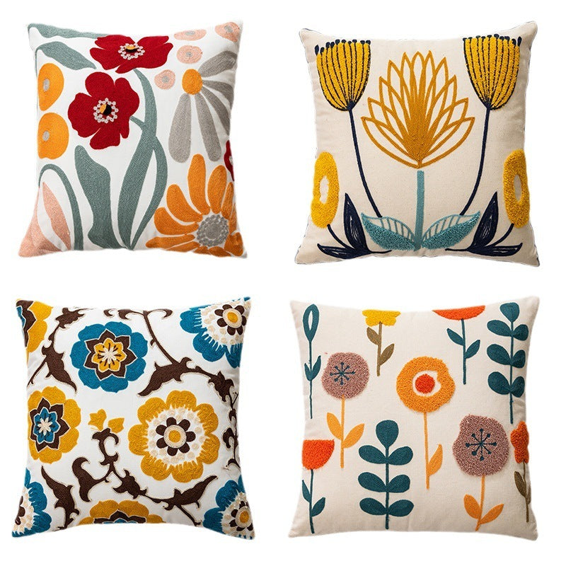 Flower Embroidery Pillow Cover Pastoral Style