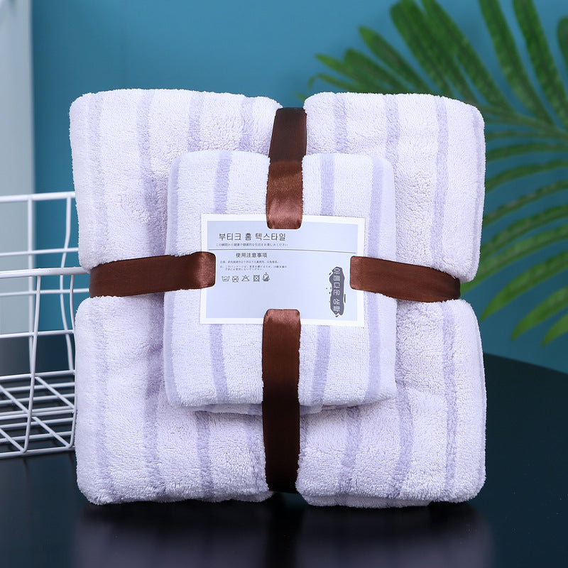 Thin Stripes Thickened Absorbent Coral Fleece Towels Suit