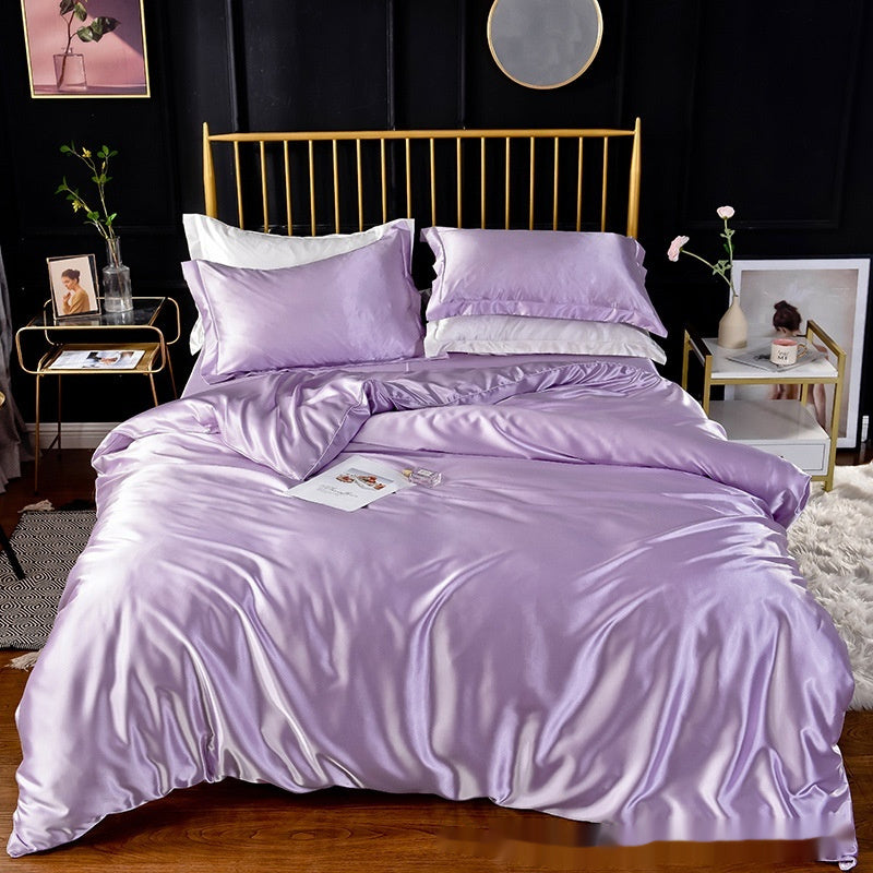 Artificial Silk Double-sided Silk Satin Quilt Cover Bed Sheet Four-piece Set