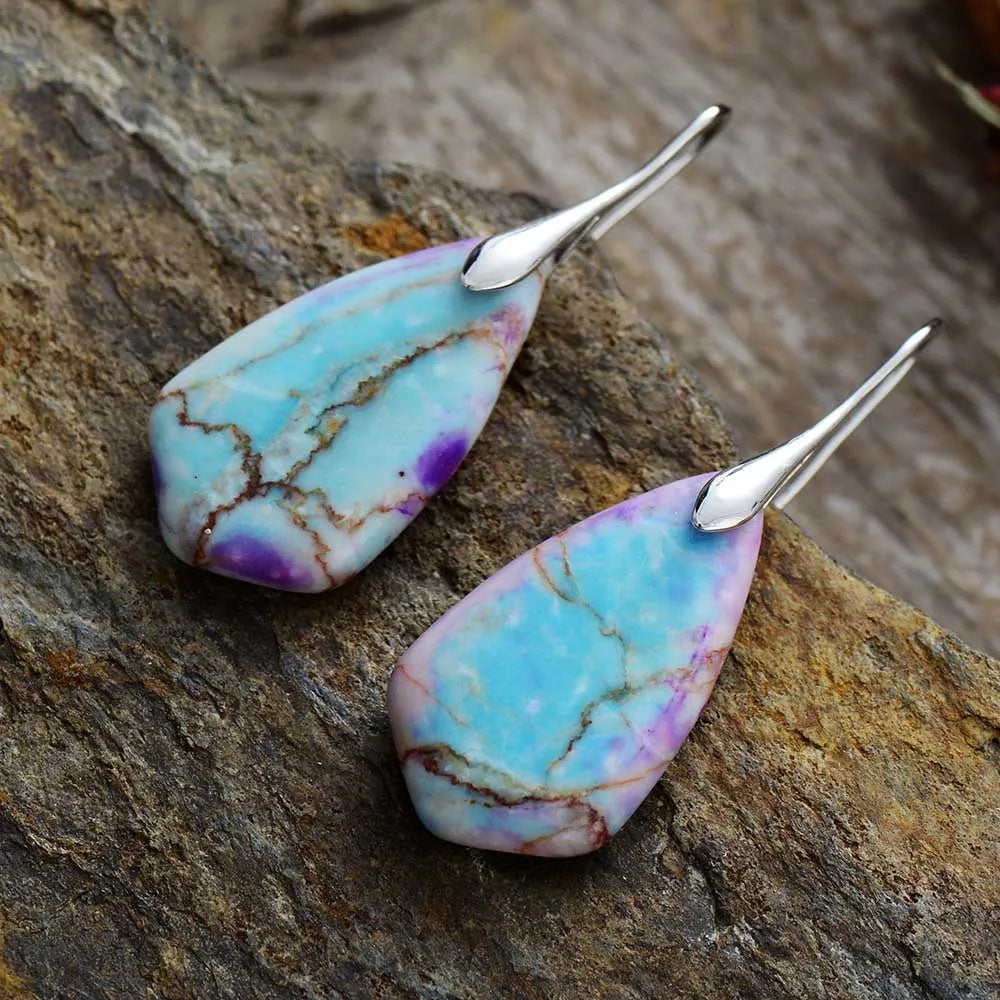 Unique Natural Stone Jewelry Ethnic Gold Plated Earrings For Women