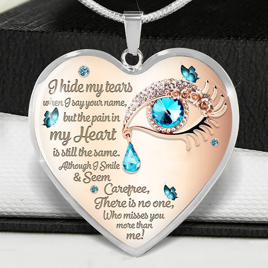 Blue Tearful Eyes Heart Pendant Epoxy Necklace For Women Men Memorial Jewelry