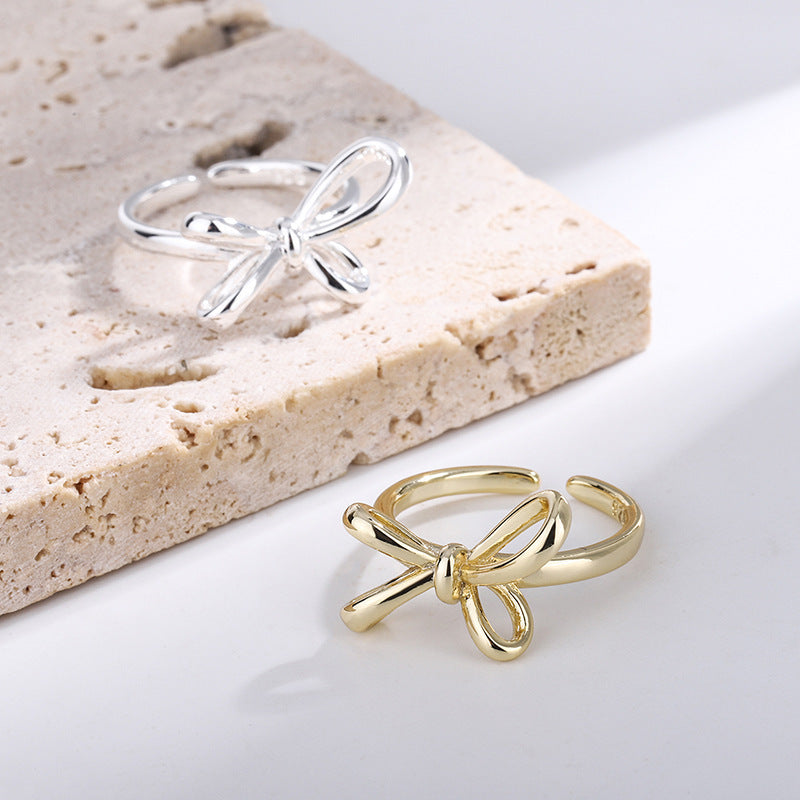 Simple Personality Hong Kong Style Geometric Hand Jewelry Bow Ring Women