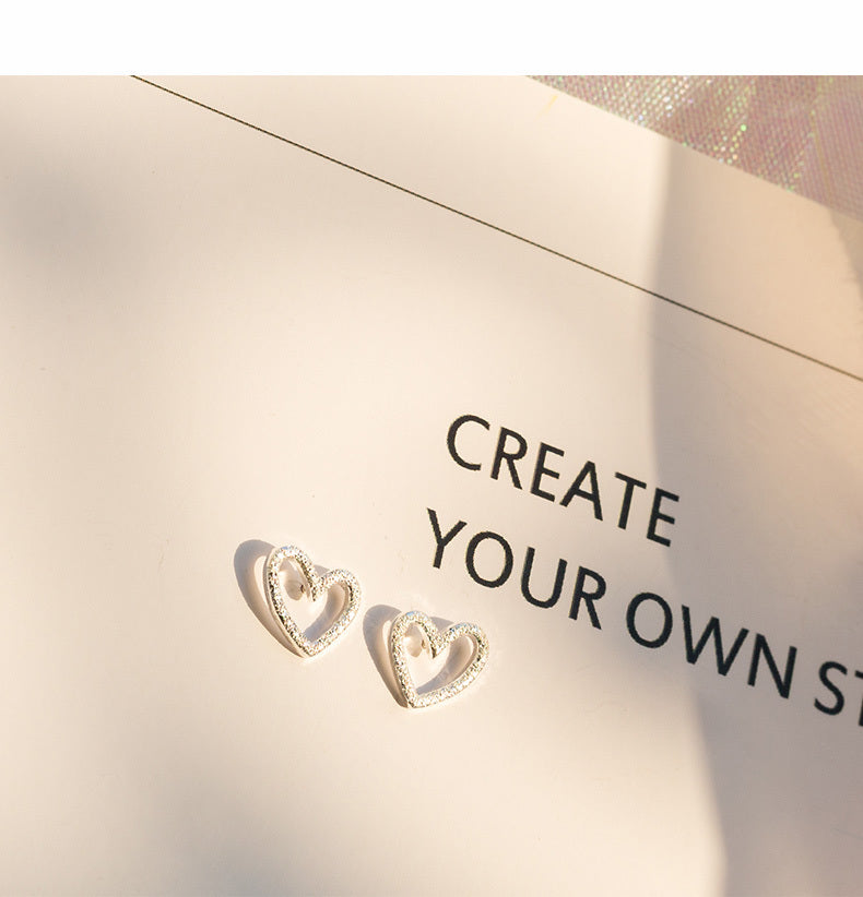 925 Sterling Silver Jewelry Women Fashion Cute Tiny Hollow Heart Stud Earrings Gift for Girls Kids Lady
