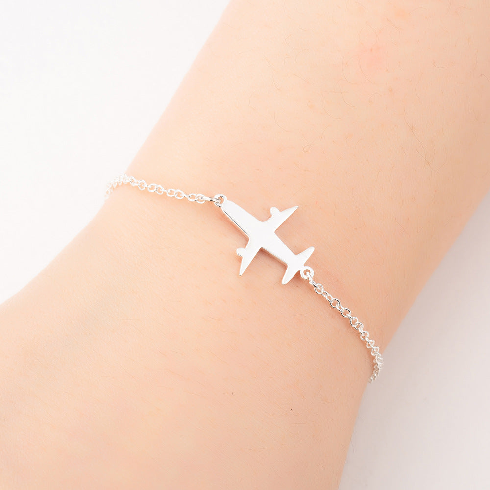 Stainless Steel Bracelets Simple Airplane Design Pendant Chains Fashion Charms Bracelet For Women Jewelry Party Gifts