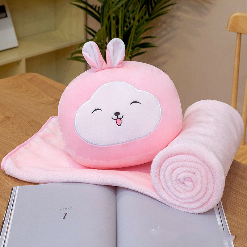 Warm in winter with a pillow and a stuffed toy blanket