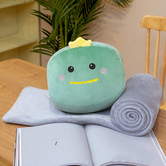 Warm in winter with a pillow and a stuffed toy blanket