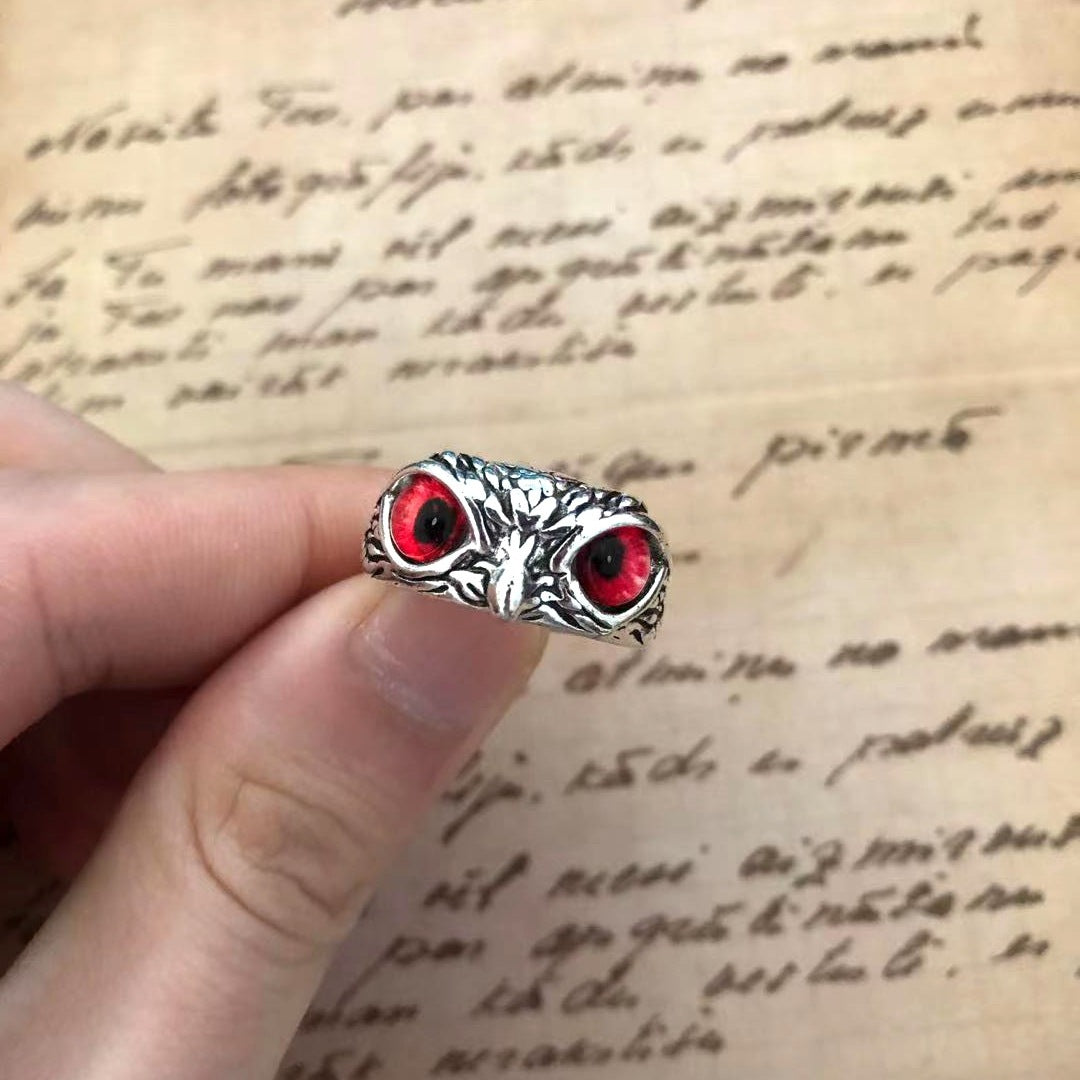Plain Silver Retro Blue Glasses Owl Jewelry Ring Men And Women Design Owl Ring