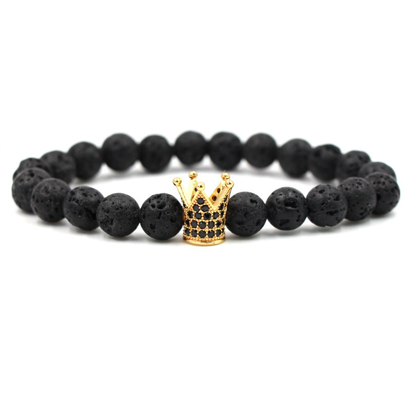 Hot Trendy Lava Stone Pave CZ Imperial Crown And Helmet Charm Bracelet For Men Or Women Bracelet Jewelry Pulseira hombres