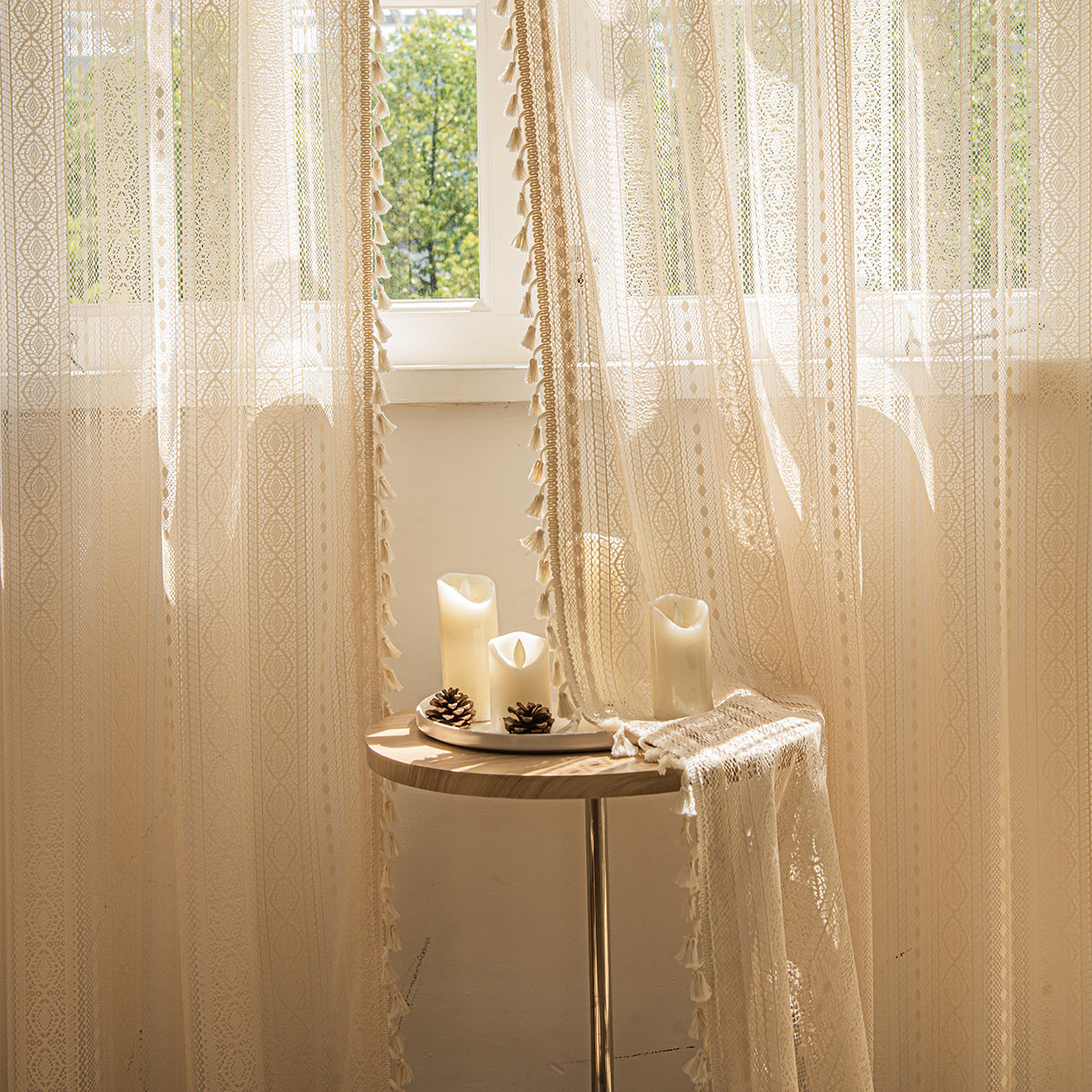 Wood Color Lace Living Room Bedroom Window Screen