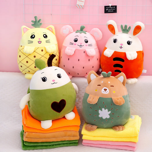 Cartoon Rabbit Air Conditioner Blanket With Plush Hand Warming Pillow