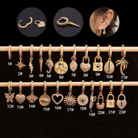 Unusual Piercing Stud Earrings for Women Fashion Jewelry Girls Cute Heart Lock Anime Drop Hoop Earrings Ear Cuffs