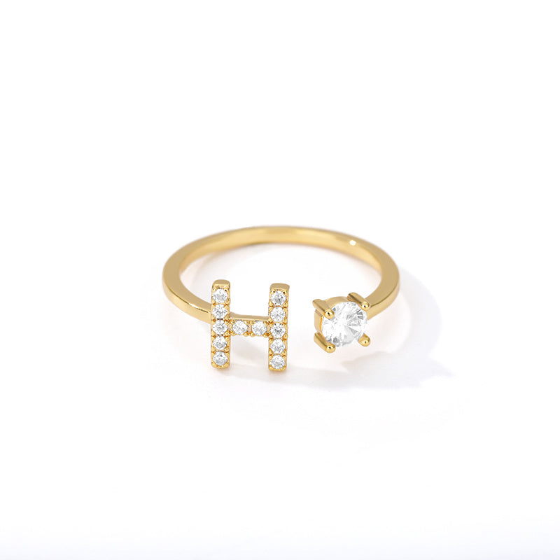 Tiny Initial Ring For Women Zircon A-Z 26 Letter Rings Fashion Couple Wedding Charm Adjustable Birth Jewelry Gift Bijoux Femme