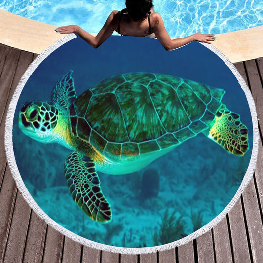 Marine Animals, Turtles And Dolphins, Amazon Fashion European And American Round Microfiber Digital Printing Beach Towels