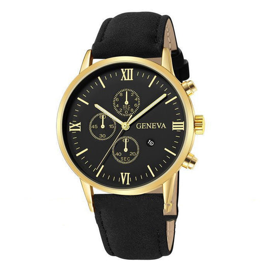 Men'S Casual Simple Scale Business Calendar Belt Watch Men'S Quartz Watch