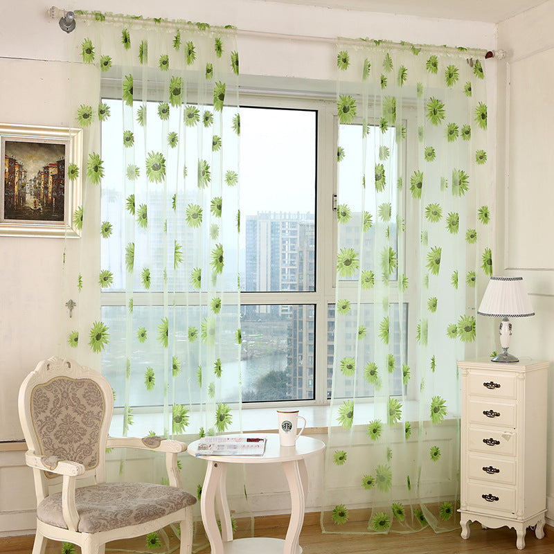 Sunflower Printing Translucent And Breathable Balcony Living Room Curtains And Screens