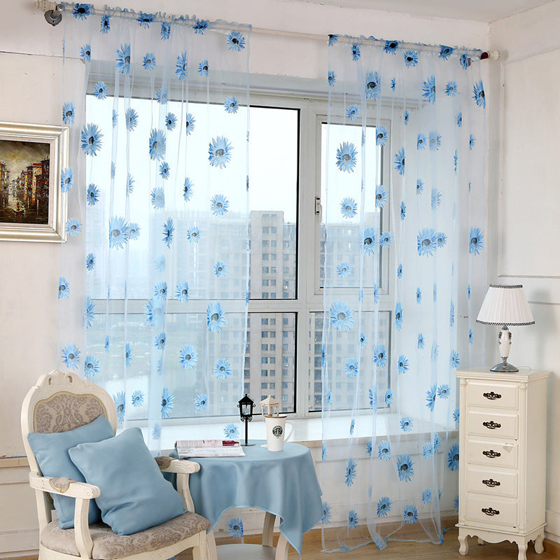 Sunflower Printing Translucent And Breathable Balcony Living Room Curtains And Screens