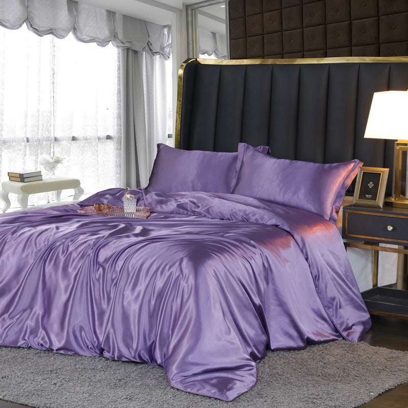 Artificial Silk Double-sided Silk Satin Quilt Cover Bed Sheet Four-piece Set