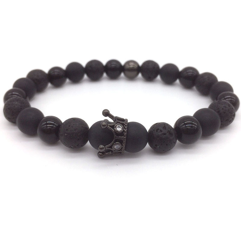 Hot Trendy Lava Stone Pave CZ Imperial Crown And Helmet Charm Bracelet For Men Or Women Bracelet Jewelry Pulseira hombres
