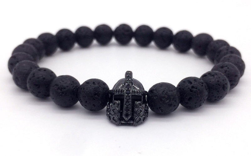 Hot Trendy Lava Stone Pave CZ Imperial Crown And Helmet Charm Bracelet For Men Or Women Bracelet Jewelry Pulseira hombres
