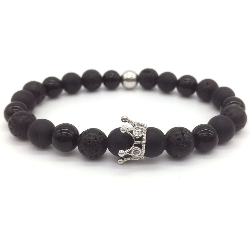 Hot Trendy Lava Stone Pave CZ Imperial Crown And Helmet Charm Bracelet For Men Or Women Bracelet Jewelry Pulseira hombres