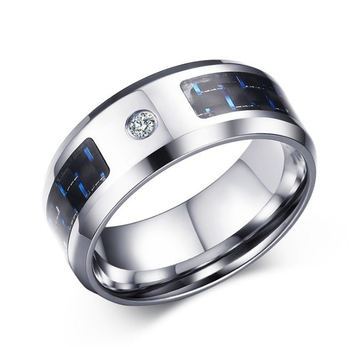 Classic Jewelry 8MM Stainless Steel Blue  Black Carbon Fiber Steel Ring Men's Jewelry R 281