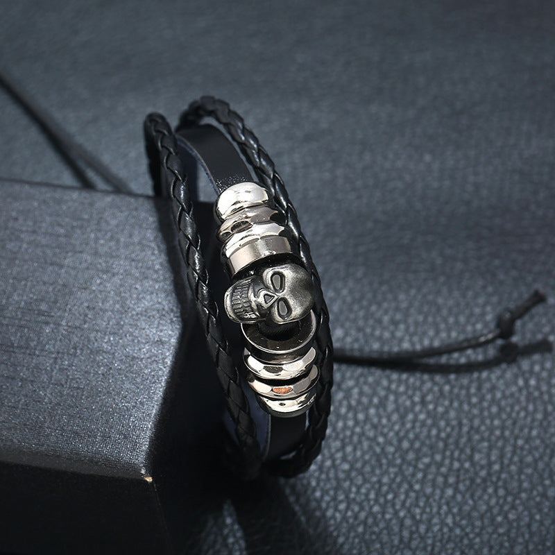 Jewelry Personality Beaded Skull Men's Cowhide Bracelet