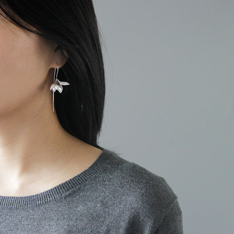 Gold Silver Earring Fashion Jewelry Elegant Magnolia Flower Dangle Earrings For Women Gifts