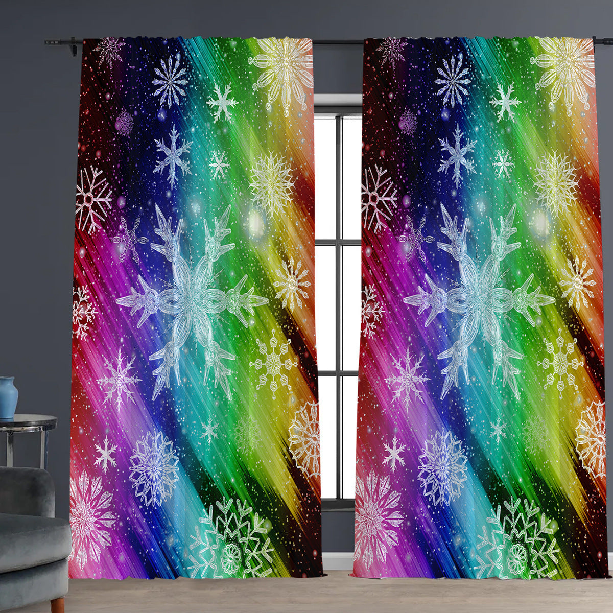 2PCs Christmas Curtain 3D Digital Printing Flower Type