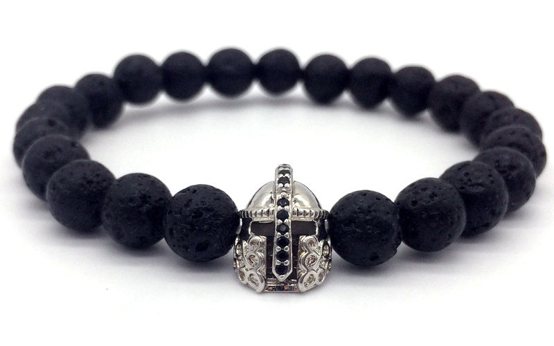 Hot Trendy Lava Stone Pave CZ Imperial Crown And Helmet Charm Bracelet For Men Or Women Bracelet Jewelry Pulseira hombres