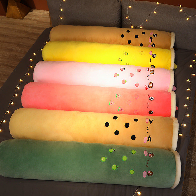 Cute Milk Tea Cylindrical Pillow Bed Doll Plush Removable And Washable