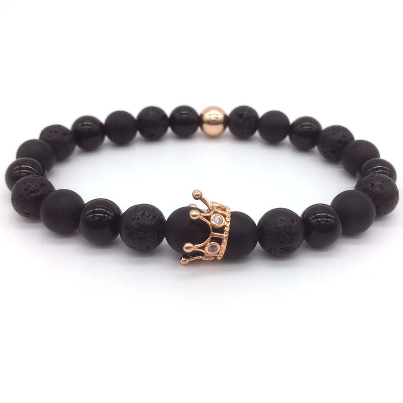 Hot Trendy Lava Stone Pave CZ Imperial Crown And Helmet Charm Bracelet For Men Or Women Bracelet Jewelry Pulseira hombres