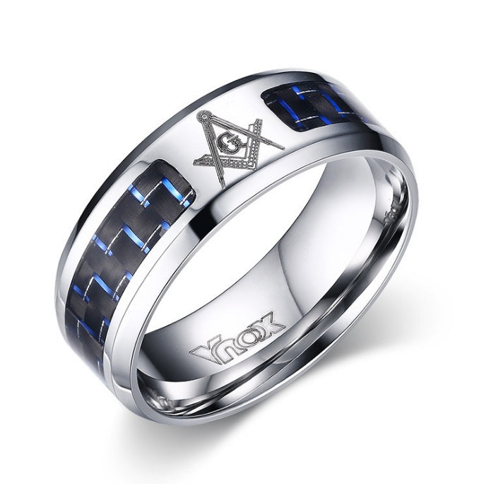 Classic Jewelry 8MM Stainless Steel Blue  Black Carbon Fiber Steel Ring Men's Jewelry R 281