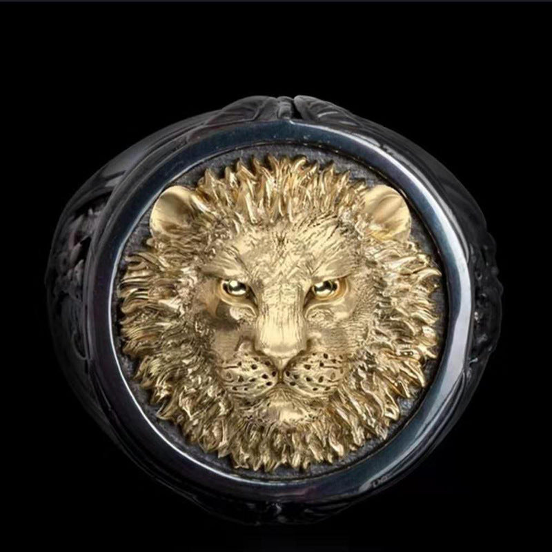 Men's gold plated double creative lion jewelry