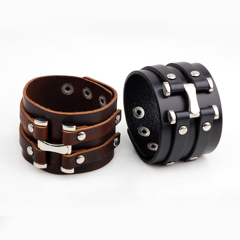 Retro fashion punk leather bracelet