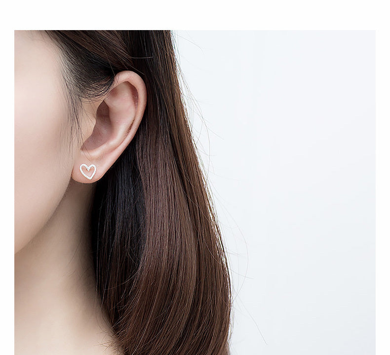 925 Sterling Silver Jewelry Women Fashion Cute Tiny Hollow Heart Stud Earrings Gift for Girls Kids Lady