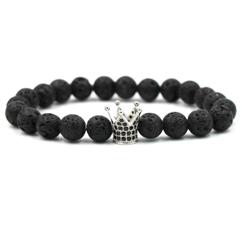 Hot Trendy Lava Stone Pave CZ Imperial Crown And Helmet Charm Bracelet For Men Or Women Bracelet Jewelry Pulseira hombres