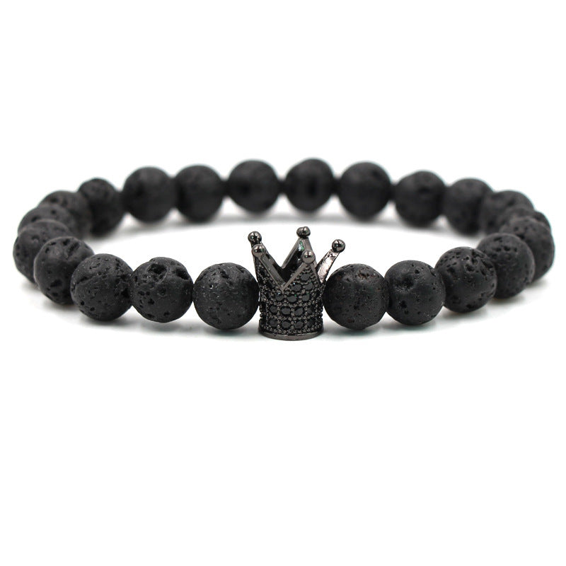 Hot Trendy Lava Stone Pave CZ Imperial Crown And Helmet Charm Bracelet For Men Or Women Bracelet Jewelry Pulseira hombres
