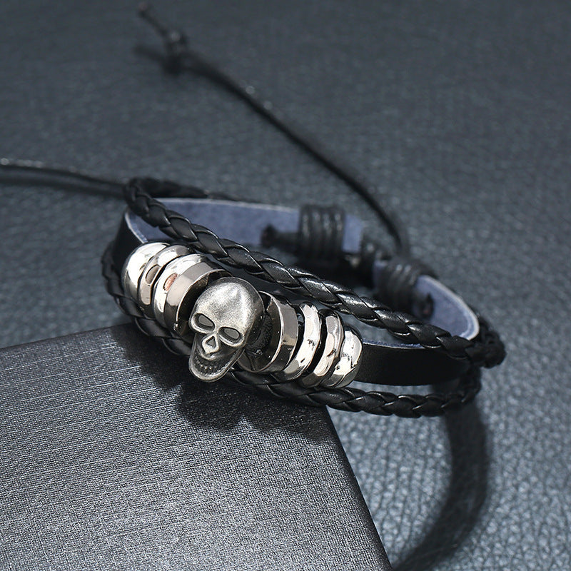 Jewelry Personality Beaded Skull Men's Cowhide Bracelet