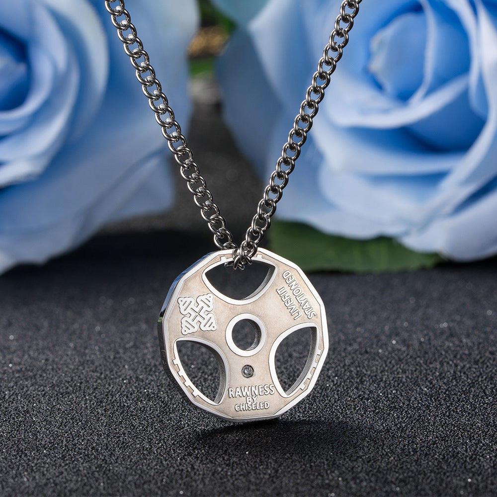 European and American fitness dumbbell exercise barbell necklace pendant jewelry wholesale tide brand men DZ114