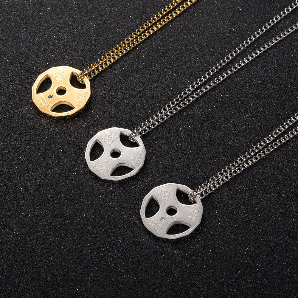 European and American fitness dumbbell exercise barbell necklace pendant jewelry wholesale tide brand men DZ114