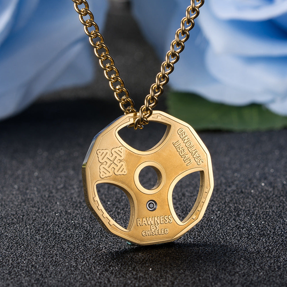 European and American fitness dumbbell exercise barbell necklace pendant jewelry wholesale tide brand men DZ114
