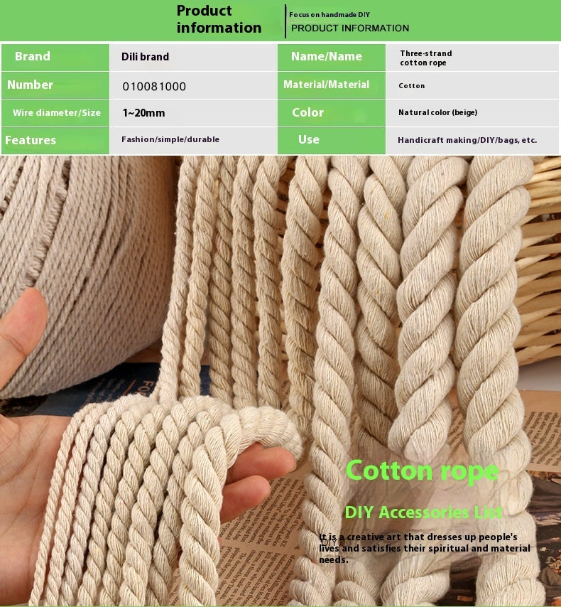 Coarse Cotton Rope 1-2-3-20mm Three-strand Beige Cotton String
