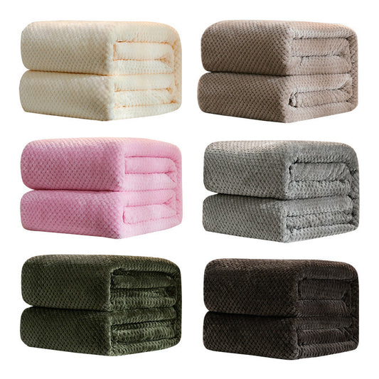 Pure Color Mesh Pineapple Grid Coral Fleece Blanket