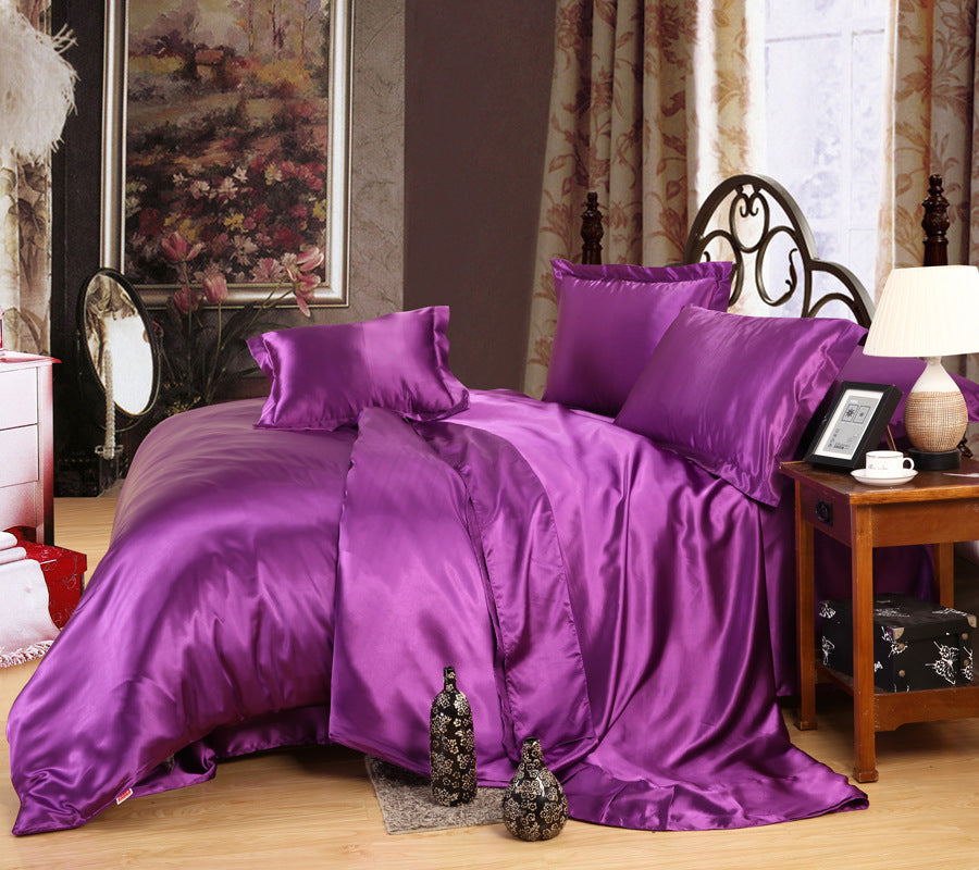 Artificial Silk Double-sided Silk Satin Quilt Cover Bed Sheet Four-piece Set