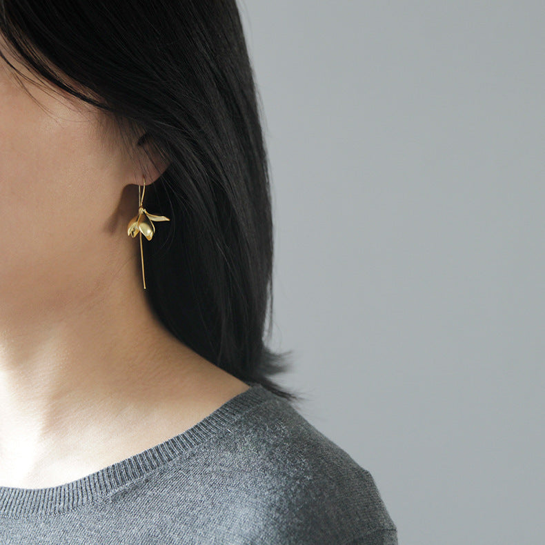 Gold Silver Earring Fashion Jewelry Elegant Magnolia Flower Dangle Earrings For Women Gifts