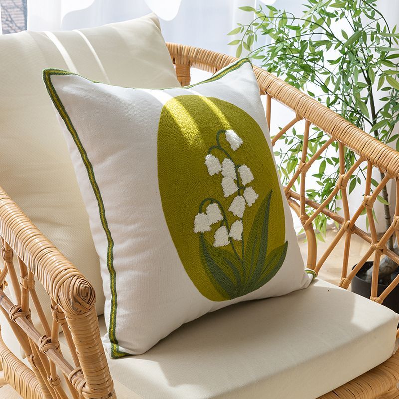 Nordic Style Pure Cotton Flower Embroidery Pillow Cover