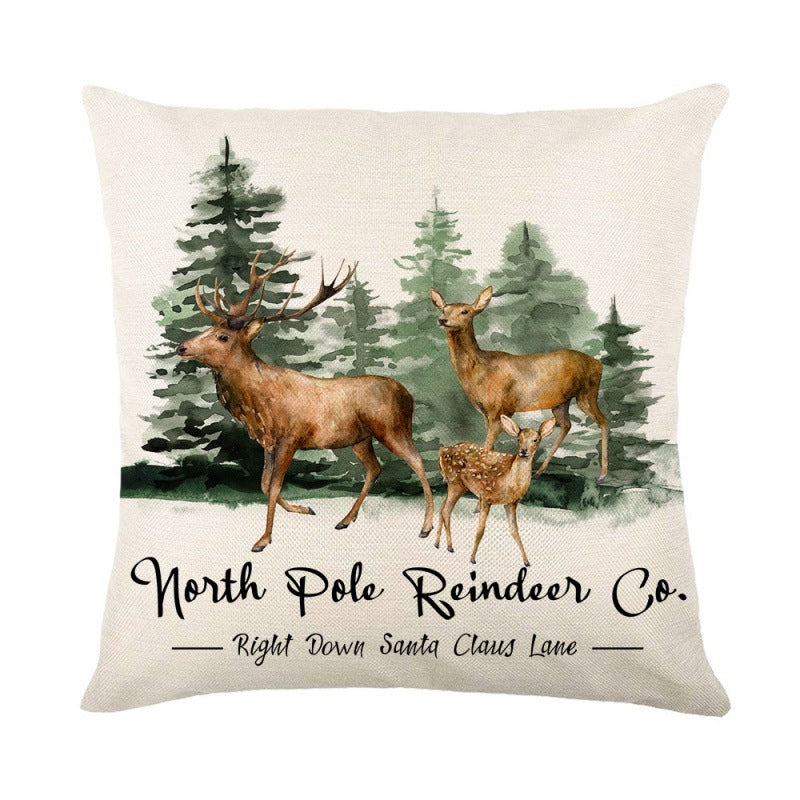 Printed Christmas Tree Elk Pillow