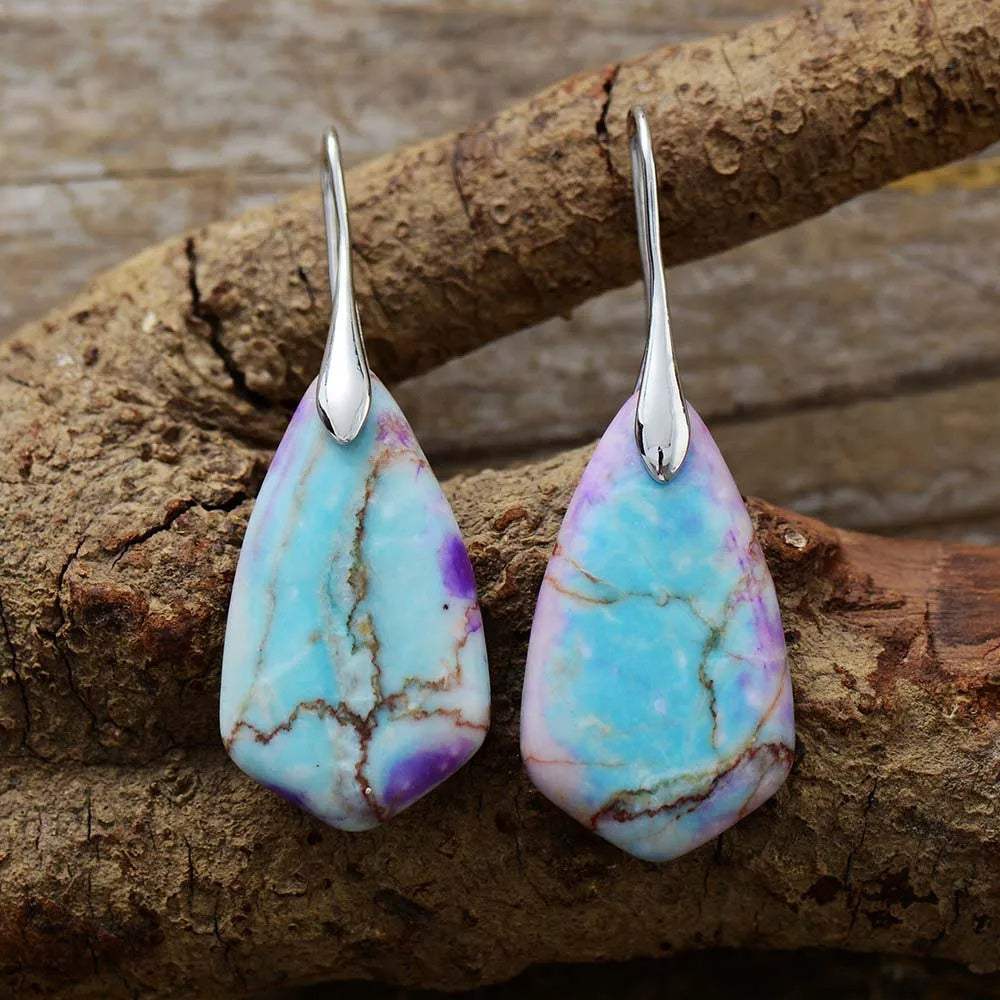 Unique Natural Stone Jewelry Ethnic Gold Plated Earrings For Women