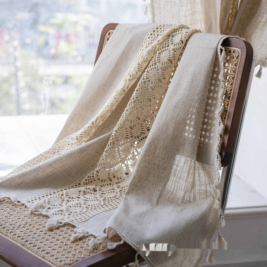 Crochet Plaid Stitching Partition Short Curtain