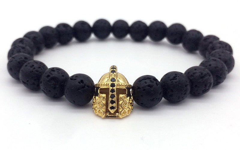 Hot Trendy Lava Stone Pave CZ Imperial Crown And Helmet Charm Bracelet For Men Or Women Bracelet Jewelry Pulseira hombres